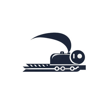 Minimalistyczna ikona lokomotywy parowej na szynach z dymem, idealna jako logo dla firmy transportowej lub kolejowej na białym tle.