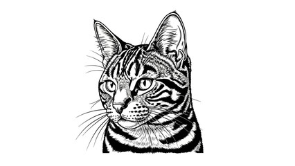 Detailed Black and White Sketch of a Tabby Cat's Face, Realistic Portrait