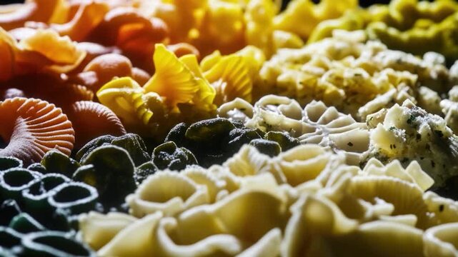 A close-up shot of various types of pasta