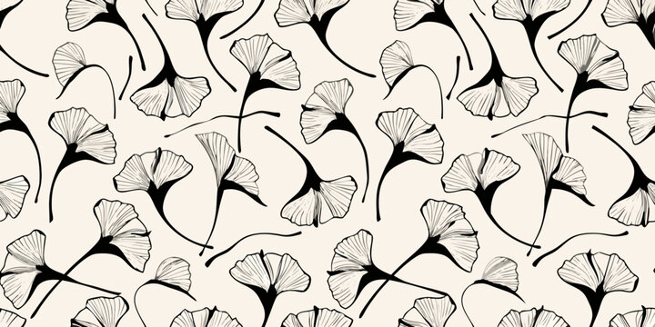 Delicate ginkgo biloba leaves create a seamless botanical pattern