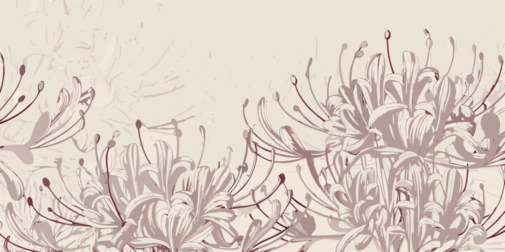 Delicate spider lily floral arrangement in muted pink and beige tones
