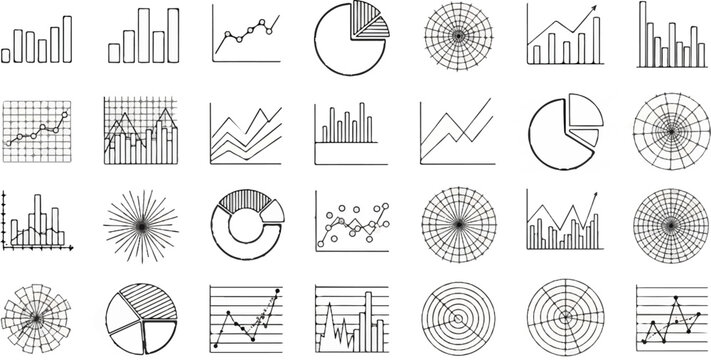 A collage of hand-drawn charts and graphs showing various data visualizations