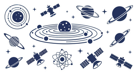 Cosmic Space Icons: Planets, Satellites, Stars & Atom © nad