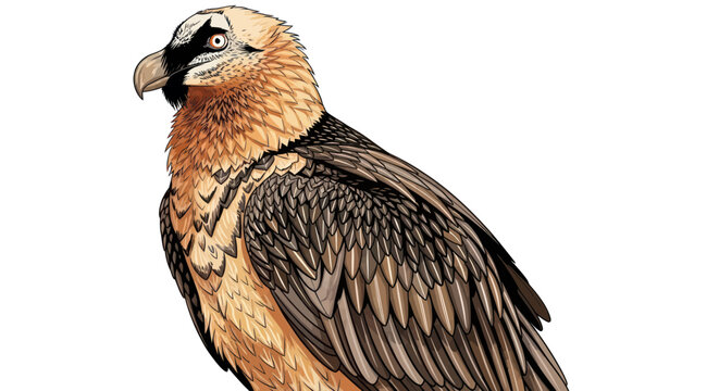 Bearded Vulture Portrait, Majestic Bird of Prey, Isolated on White Background