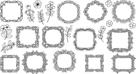 Obraz premium Delicate floral and geometric decorative frames and sprigs