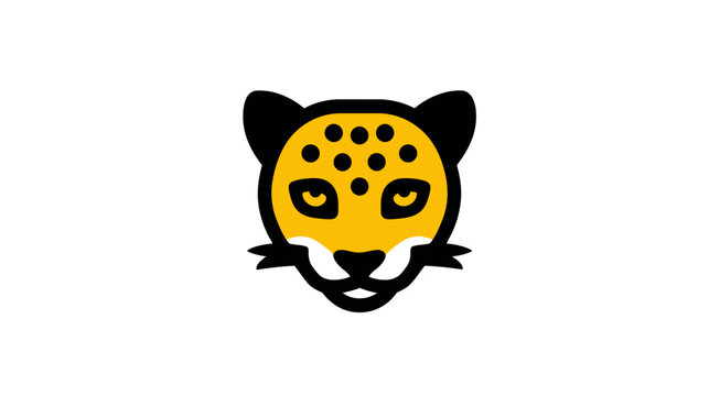 Vibrant stylized cheetah or leopard head illustration. Modern big cat face icon with yellow fur and black spots, ideal for logo design.