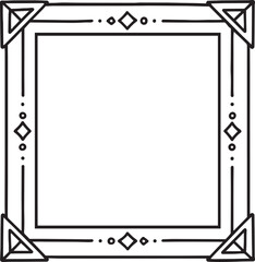 Hand drawn doodle frame square border with double line and dot corner details vintage scrapbook picture decoration