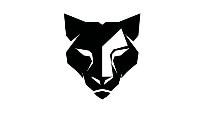 Abstract Black Panther Head Silhouette Vector Illustration. Modern Geometric Wild Cat Face Design, Powerful Feline Icon Concept
