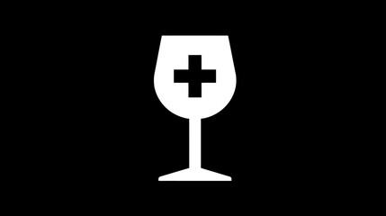 Obraz premium Conceptual White Medical Cross in a Wine Glass on Black Background, Symbolizing Health, Medicine, and Alcohol Consumption