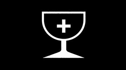 Fototapeta premium White Christian Chalice with Cross Symbol Icon on Black Background. Holy Eucharist, Communion, Faith, and Spirituality Concept.