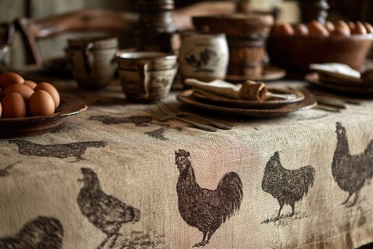 rustic burlap dining sheet table cover with printed farm animals