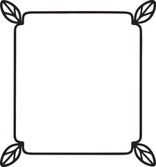 Hand drawn doodle frame square border with botanical leaf corners elegant vintage scrapbook photo picture decoration template