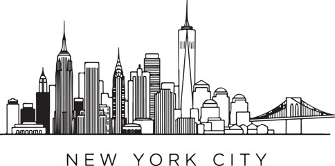 Fototapeta premium New York City skyline illustration with skyscrapers and bridge cityscape