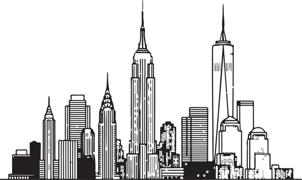 New York City skyline illustration with skyscrapers and iconic buildings  cityscape