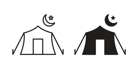 Night camping icon. Simple linear element illustration. Thin stroke sign can be used for web, mobile and UI. © Haider