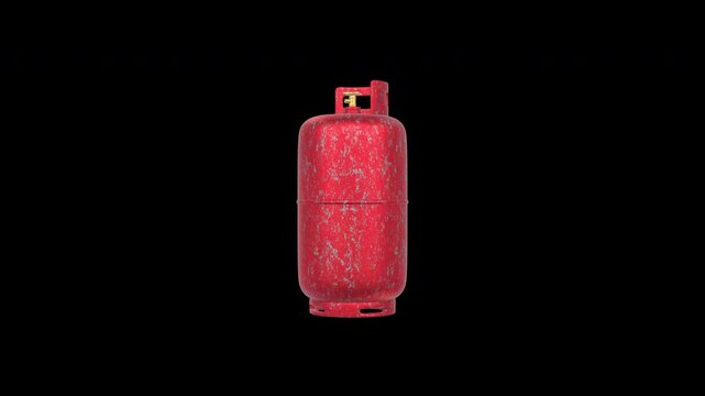 3D LPG Gas Cylinder Rotating on a Transparent Background. Seamless Loop. 4K