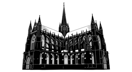 Fototapeta premium Gothic architecture illustration detailed black and white building design