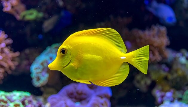 Vibrant Yellow Fish Swimming Ocean Reef.
