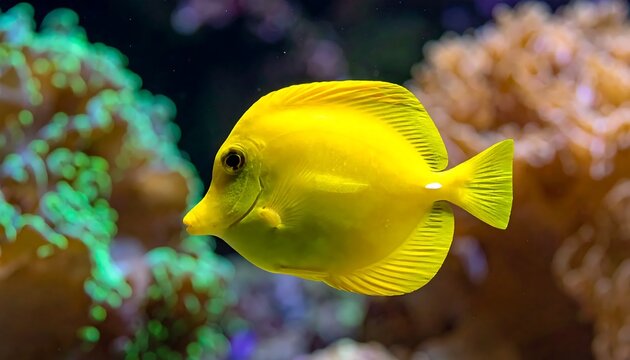 Vibrant Yellow Fish Swimming Ocean Reef.