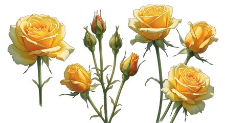 Obraz premium Yellow roses with buds on stems