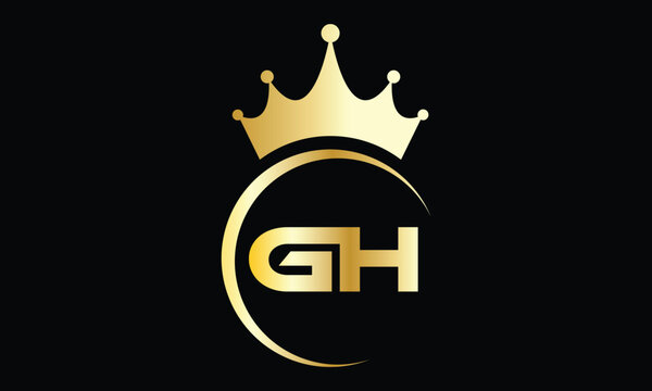 abstract creative golden GH crown letter logo design.