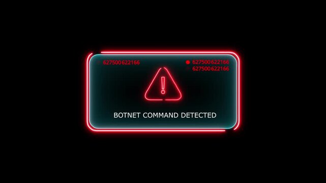 botnet command detected Alert. Warning security breach computer hacking warning message hacked Warning symbol on the screen privacy protection data hacking malware virus Danger sign. 4k