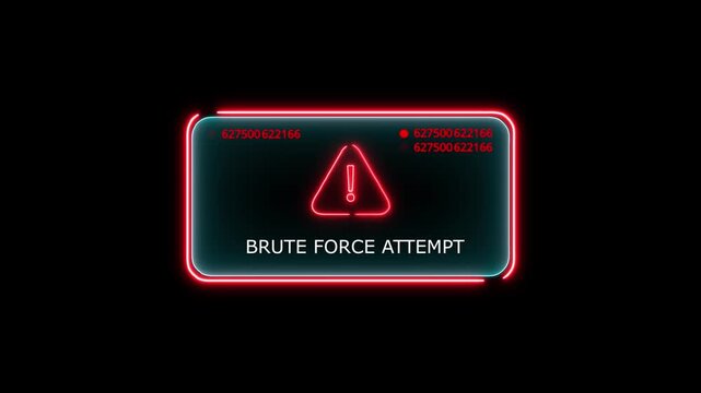 brute force attempt Alert. Warning security breach computer hacking warning message hacked Warning symbol on the screen privacy protection data hacking malware virus Danger sign. 4k