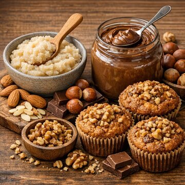 Nutty delights including almond paste hazelnut spread and walnut