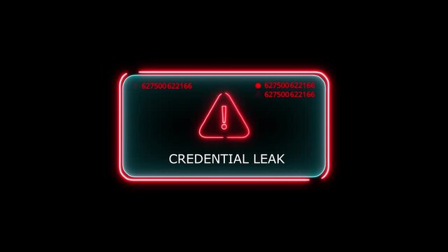 credential leak Alert. Warning security breach computer hacking warning message hacked Warning symbol on the screen privacy protection data hacking malware virus Danger sign. 4k