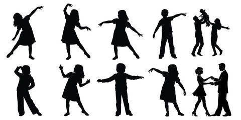 Fototapeta premium Collection of black silhouettes of people in various dance poses