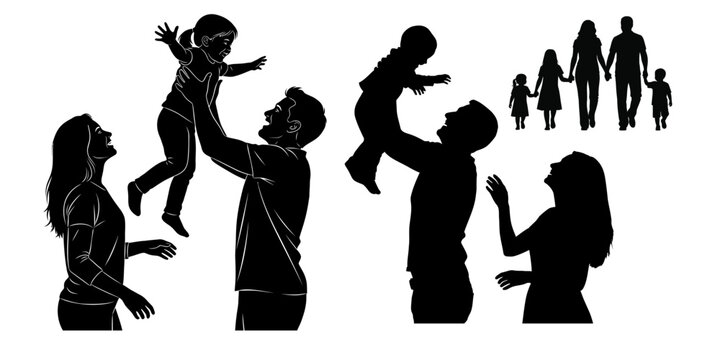 Silhouette of people in various poses and interactions