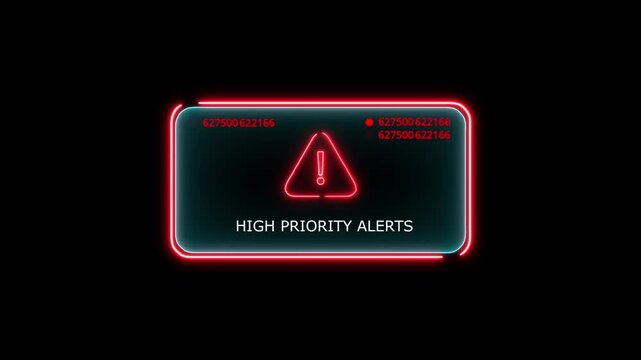 high priority Alert. Warning security breach computer hacking warning message hacked Warning symbol on the screen privacy protection data hacking malware virus Danger sign. 4k