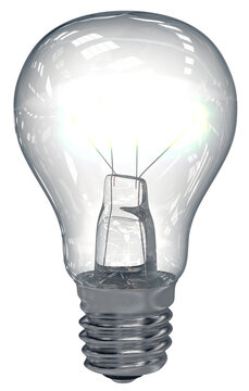 Close-up of glowing incandescent light bulb. 3d illustration transparent background