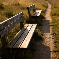 Fototapeta premium The benches and path remain unused steeped in solitude