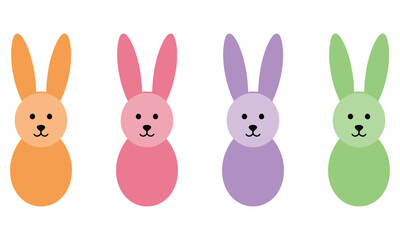 Fototapeta premium Colorful easter bunny illustrations in orange pink purple and green