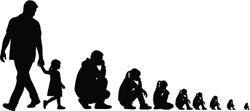 Evolution of humans in silhouette from ape to adult