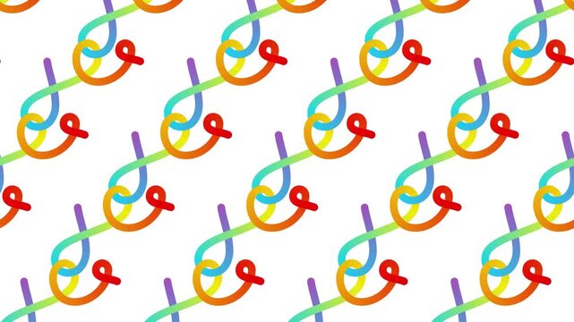 Colorful yes word endless loop typography pattern with curved ribbon stroke lettering forming playful approval backdrop isolated on transparent background with vibrant rainbow gradient