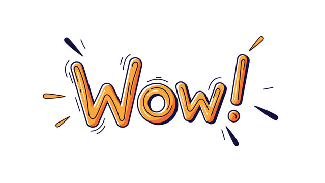 Energetic illustration of the word Wow in a bold orange font with decorative lines to express surprise or excitement.