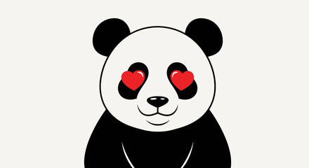 Obraz premium Cartoon panda with heart eyes on white background for design or decoration