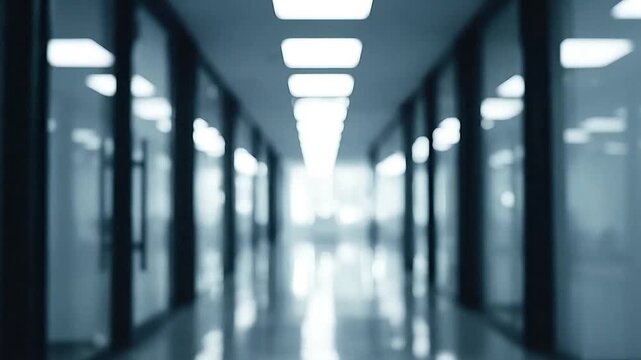 Blurred background of a modern empty office corridor with lights