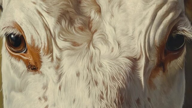 A close-up  of a cow's face with a blurred background
