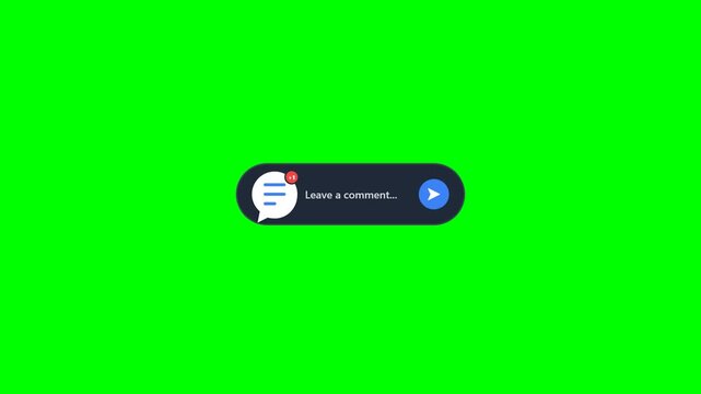 Dynamic animated comment bar UI element showcasing a chat bubble icon and a send button, ideal for seamless digital interaction on a vibrant green