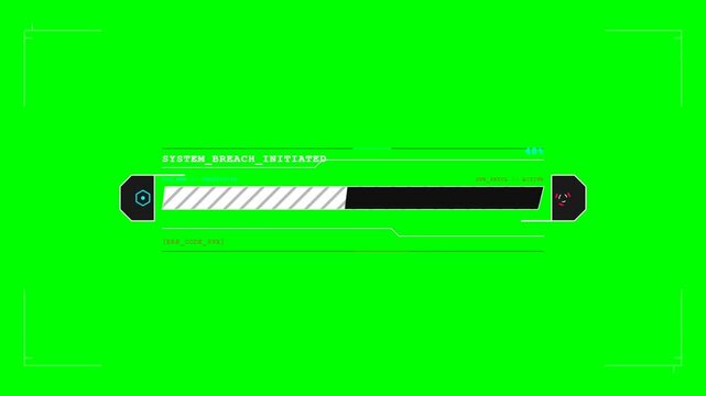 Futuristic System Breach Initiated Progress Bar Animation on Green Screen Display, Ideal for Cyber Security, Data Loading, and Technology Interface