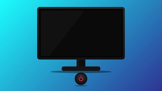 Modern flat screen monitor powering on and off with animated button interaction digital display technology