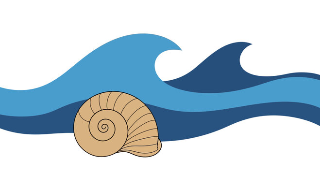 Vector sea wave and seashell illustration