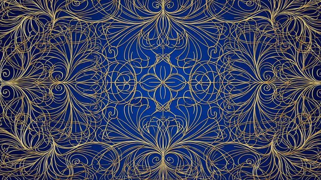 Elegant golden floral pattern on a deep blue background. This design embodies luxury, sophistication, and artistic expression for various creative projects