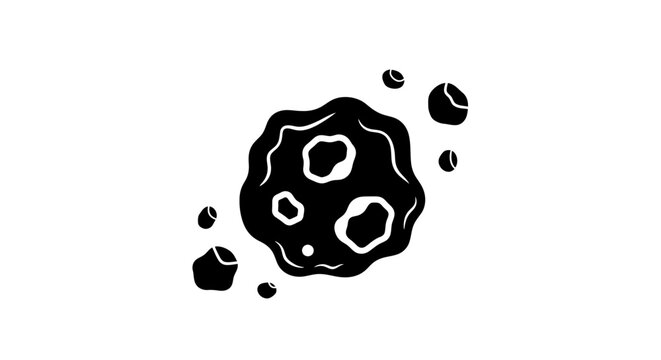Black and white illustration of an asteroid isolated on white background