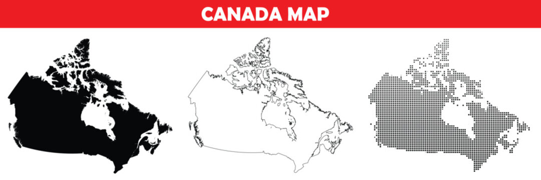 Canada map in black, outline and halftone dots style vector illustration.