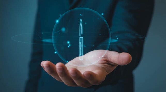 Hand holding data encryption key hologram cybersecurity concept 4K 