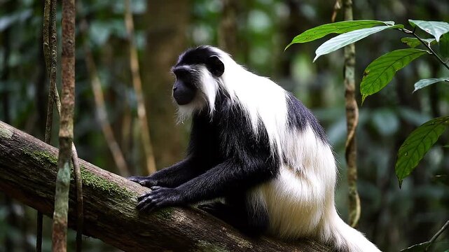 Follow Us Monkey Relaxing on Tree Branch in Forest